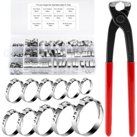 170PCS 304 Stainless Steel Single Ear Hose Clamps, 11Sizes (5.8-33.1mm) Stepless PEX Cinch Clamp Rings Crimp Assortment Kit with Pincer for Tubing Pipe Fitting Connections Home, Plumbing, Garden, Auto