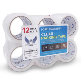 LORO ESSENTIALS Clear Packing Tape Heavy duty Packaging Tape for moving boxes, transparent tape refills, shipping tape 12 rolls, 720 Total Yards, 1.88 x 60 Yards 3" Core 2.0 Mil Thick Adhesive tape