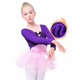 Daydance Girls Ballet Wrap Tops Fleeced Cropped Dance Shrugs Sweater for Leotards