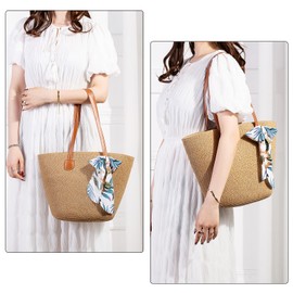 COAIMANEY Womens Large Capacity Straw woven Tote with Hat, Summer Beach Shoulder Bag for Shopping Camping