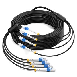 15M/49FT Outdoor Armored LC to LC Fiber Optic Cable, 4 Core OS2 Single Mode 9/125μm, Industrial TPU Jacket, OD 5mm, 4 Strands, SMF, Direct Burial, Heavy-Duty LC-LC Patch Cord for Harsh Environments
