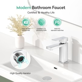 Faustina Polished Chrome Bathroom Faucet,One Hole Bathroom Faucet 3 Hole Bathroom Sink Faucet with Pop Up Drain,Single Handle Bathroom Vanity Faucet Vessel Faucet Lavatory Faucet Stainless Steel