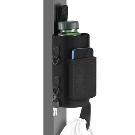 Domensi Magnetic Water Bottle Holder Gym Water Bottle Carrier Bag with Phone Pocket Water Bottle Pouch Sleeve with Silicone Towel Buckle and Sling for Men Women Gym Accessories Organizer (Black)