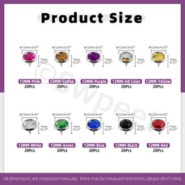 Swpeet 200Pcs 12 Colors 12MM 4 Claw Rhinestone Nailhead Rhinestone Stud Embellishments Assortment Kit, Crystal Claw Beads Nailhead Refills Claw for DIY Leather Crafts Repairs Decorate Clothes