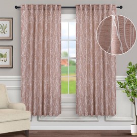 Pitalk Rust Patterned Curtains 63 Inch Length for Bedroom 2 Panels Back Tab Pocket Tree Branch Embossed Embroidered Clay Colored Terracotta Curtain for Dining Room Kitchen 50% Blackout Room Darkening