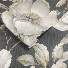 YöL Floral Botanical Black Wallpaper - Sophisticated Contemporary Versatile - Feature Statement Wall - All Walls Bedroom Dining Room Living Room - Paste The Paper Washable