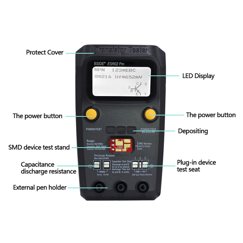 BSIDE ESR02 Pro Transistor Tester Multifunctional Digital Tester Diode Triode