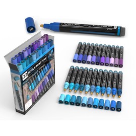 TOOLI-ART 22 Acrylic Paint Markers Paint Pens Pro Color Series Set 3mm Medium Tip for Rock Painting, Glass, Mugs, Wood, Metal, Glass Paint, Canvas, DIY. Non Toxic, Waterbased, Quick Drying (BLUES)