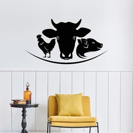 Large Vinyl Wall Decal Cow Pig Chicken Village Farm Farmer Decor Stickers Mural (g9120) Black