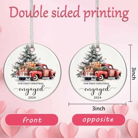 Christmas Ornaments 2024, Double-Sided 3" Ceramic Our First Christmas Engaged Ornament 2024 Engagement Gifts for Couples Xmas Gifts Newly Engaged Couples Hanging Decorations for Bride to Be, Friends