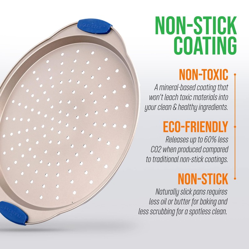 NutriChef 13-Inch Non-Stick Pizza Tray - with Silicone Handle, Round