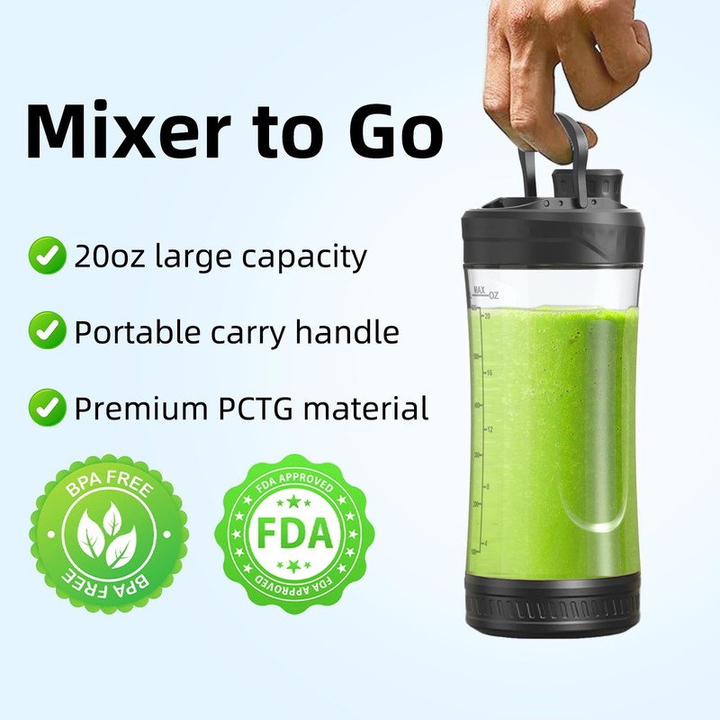 DENOKIN Portable Blender Cordless, 20oz Vessel Personal Blender for Shakes