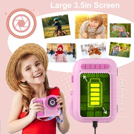 Kids Camera Instant Print Cameras That Print Photos, Black and White Instants Digital Camera for Toddler Pictures Printing 3.5IN Screen, Portable Toy Cameras Print Picture 3 12 Year Girls (Roser)