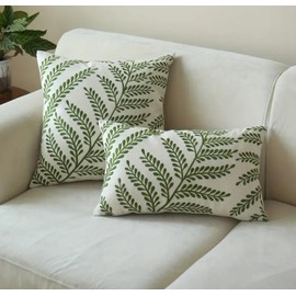 ZUODUTEX 1PC Green Leaves Embroidered Throw Cushion Cover 18 X18 Inch Decorative Square Pillow Cushion Case For Living Room Bedroom Couch Sofa Home Decor Room Decor 45 X 45CM