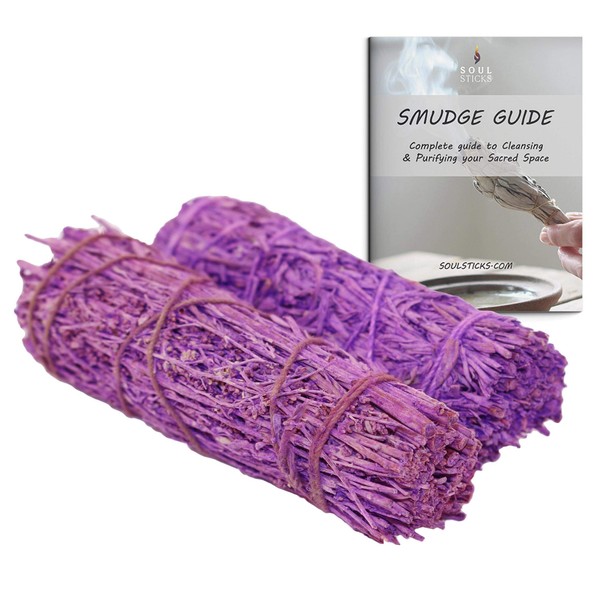 Ancientveda Lavender Scented Sage Smudge Sticks 2 Pack with Therapeutic Grade Essential Oils and Fragrance Oil for Cleansing, Meditation, and Aromatherapy (Lavender)