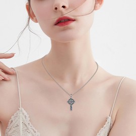 VONALA Celtic Knot Cross Necklace Sterling Silver Irish Cross Pendant Religious Christian Baptism Jewelry First Communion Day Gifts for Women Men Teen Girls