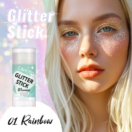 CAHOTO Rainbow Face Body & Hair Glitter Stick for Singer Concerts Outfit, Iridescent Glitter Gel for Women, Sparkling ologographic Chunky Sequins for Christmas Rave Festival Halloween Carnival, 0,56oz