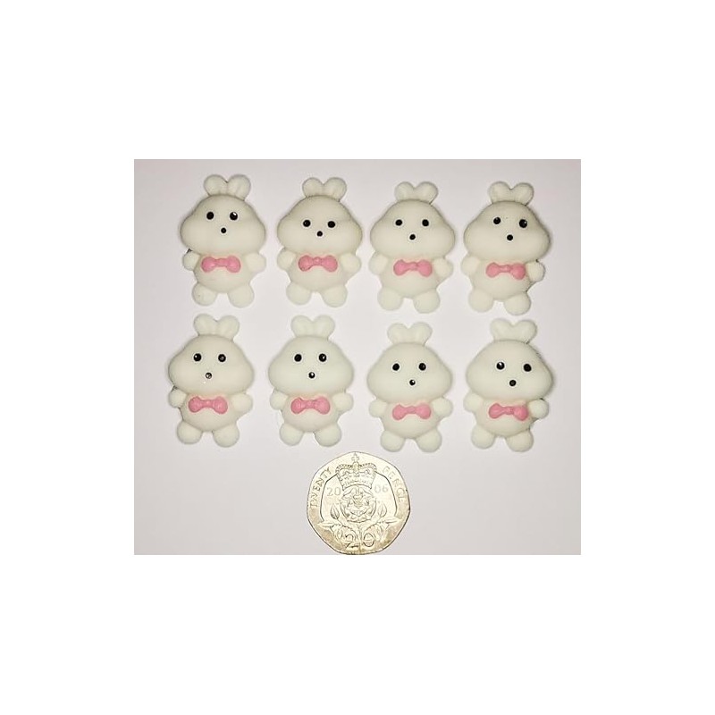 8 Handmade Edible Easter Bunnies, Cute Cupcake Sugarpaste Decorations by