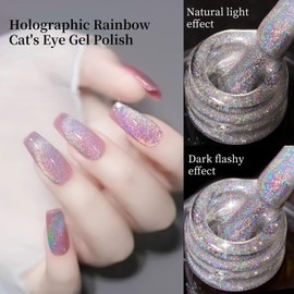 editTime Sparkling Cat Eye Magnetic Gel Nail Art Polish 15ML Translucent Jelly Color Magnet Bulb Holographic Glitter Soak Off Nail Vanish (2-Laser, 15ML)