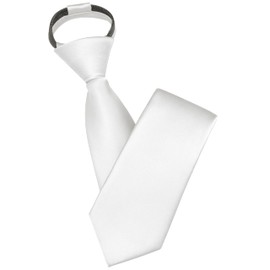 Branduce White Tie Solid Satin Ties for Men Pre-tied Adjustable Zipper Necktie for Wedding Business (TA17-34)