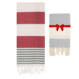 Blue Beach Turkish Towel - 100x180cm Large Turkish Hammam Peshtemal Towel - Super Absorbent, Quick Dry, Lightweight, Compact Towels for Swimming, Bath, Yoga Gym, Sauna and Travel (Red)