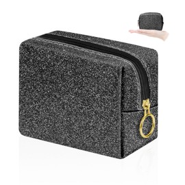 Desing Wish Shining Mini Makeup Bag for Purse Portable Lipstick Pouch Soft PU Leather Small Cosmetic Bag for Travel Cute Lipstick Bag for Chapsticks/Makeup/Keys/Earphones (Glitter Black)