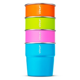 VINUR Kids Stainless Steel Cups-8 oz Stackable Metal Drinking Tumbler Glasses for Travel, Camping, Outdoors (Sky Blue-Orange-Hot Red-Apple Green)