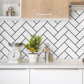 Safiyya Contact Paper Black and White Peel and Stick Wallpaper Geometric Wallpaper Herringbone Peel and Stick Removable Wallpaper Modern Contact Paper for Cabinets Vinyl Rolls 78.7"x16.1"