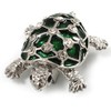 Cute Green Enamel Crystal Turtle Brooch (Rhodium Plated)