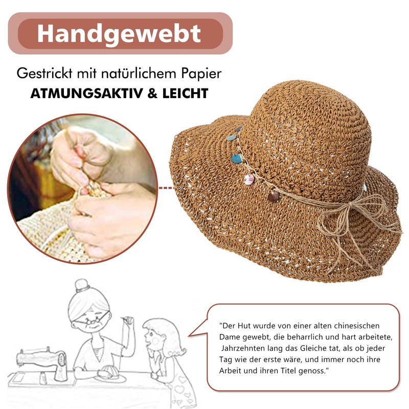 Comhats Women's Summer Straw Hat Foldable Handmade Beach Hat UV
