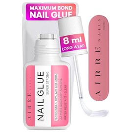 Pegamento de uñas súper fuerte para uñas acrílicas, puntas de uñas y uñas postizas (8 ml) Pegamento para uñas con pincel AIRRE y lima para uñas postizas con pegamento, reparación de uñas rotas