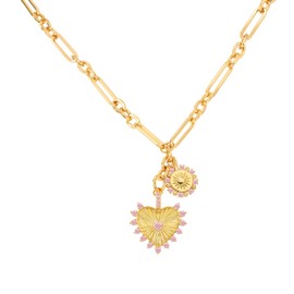 Chmnigma Chunky Gold Heart Necklaces for Women 18K Gold Plated Charm Necklace Sun Pendant Chain Jewelry. (Pink)