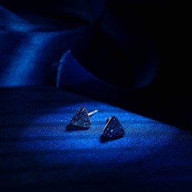 EleQueen Women's 925 Sterling Silver Dark Druzy Gemstone Triangle Geometry Blue Stud Earrings, Valentine's Day/Mother's Day/Christmas Jewelry Gift for Wife/Mom