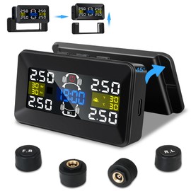 TPMS Tyre Pressure Monitoring System 3.5 Inch Wireless Tyre Pressure Monitoring System 0.01 Bar High Precision Removable Solar/Type C Charge TPMS Car with 4 Waterproof IP67 Tyre Pressure Sensors