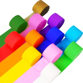 MOSTFUN 12 Rolls of Crepe Paper Colourful, 12 Colours Crepe Tape Rainbow, DIY Crepe Ribbons for Party Decorations, Birthday Decorations, Wedding Decorations (4.5 cm x 25 m/Roll)