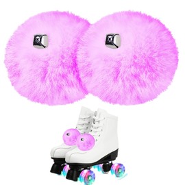 GUIFIER 2 Pieces 8 cm Roller Skate Pom Poms for Girls Princess Women, Fluffy Tie-on Roller Skate Pom Poms with Jingle Bells, Fuzzy Pom Poms for Quad Roller Skate Accessories Pompoms (Light Purple)