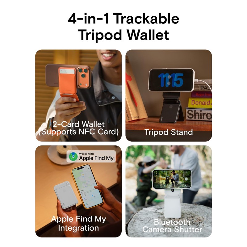 MOFT Trackable Tripod Wallet for Selfie,4-in-1 MagSafe Find My Phone