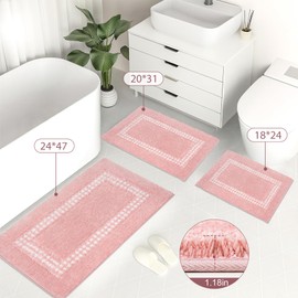 UNIBATH Pink Bathroom Rugs 24x47, Non Slip Washable Bath Mats,Super Soft Microfiber Bathroom Runner, Plush Fluffy Absorbent Bath Rugs for Sink Tub Basin Shower Floor