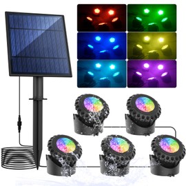 T-SUN Solar Pond Light LED Underwater Pond Light Solar Fountain Lights IP68 Waterproof Pond Lights for Aquarium Garden Waterfall Fish Trank(5 Lights-RGB)