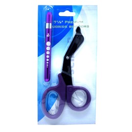 Heavy Duty Reusable Penlight + Fluoride Coated Nurse Doctor Medical Paramedic Trauma Shears Scissors 7.25" (A2ZSCILAB) (PURPLE FLUORIDE COATED)