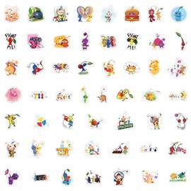 CAREOR 50Pcs Pikmin Stickers, Vinyl Waterproof Anime Pikmin Stickers for Kids Teen Crafts Laptop Bottles Envelopes Gifts Tags Snowboard (B)