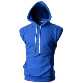 Ohoo Men's Workout Hooded Tank Tops Muscle Cut Off Sleeveless Gym Hoodies / DCF014-BLUE-XL