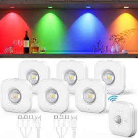 Coovee Coovee Schrankbeleuchtung Aufladbar RGB Spots Akku, Unterbauleuchte LED mit Fernbedienung & 5 Farbtemperaturen 2 Dynamischer Modus,Magnetisch Dimmbar Kabellos Vitrinenbeleuchtung Indirekte Beleuchtung