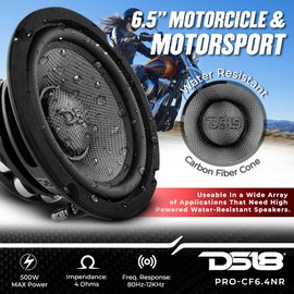 DS18 PRO-CF6.4NR 6.5 Inches Water Resistant Loudspeaker - Mid-Bass Carbon Fiber Cone and Neodymium Rings Magnet 500 Watts 4-Ohms - Ideal for Motorcycle & Motorsports (1 Speaker)