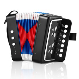 Acordeon de 7 Teclas, OUDAR Arcodeon para Principiantes para Interpretación, Acordeones Portátil, Acordeón (Negro)