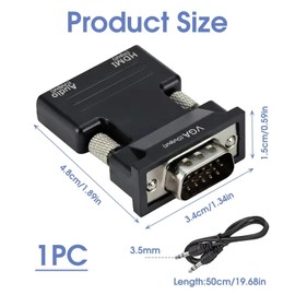 HDMI to VGA Adapter HDMI Female to VGA Male Converter Connector Adapter with Full HD 1080P Jack Stereo Audio Video Output HDMI to VGA Cable for Monitor TV Computer Laptop PC Projector and More Silver