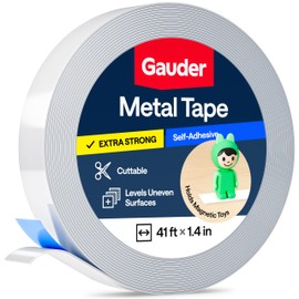 GAUDER Self-Adhesive Metal Tape - Ideal for Tonie Figures & Shelves - Holding Surface for Magnets - Ferrous Tape with Foam Adhesive - Thin Metal Steel Strip (41 ft x 1.4 in)