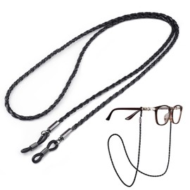 2 Stück Brillenband aus Leder, 70cm UV-Beständiges Brillenbänder und Stoff Brillenbändel, Hochwertiges PU-Leder Wasserfest Eyewear Strap Brillenhalter für Sonnenbrillen & Lesebrillen (Schwarz)