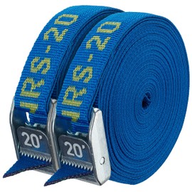 NRS 1" Heavy Duty Tie Down Strap | 2 Pack Iconic Blue 20ft | Cargo Roof Rack Strap for Vehicle, Trailer, Kayak, Moving | 500 lbs. Working Load | 1,500 lbs Breaking Strength