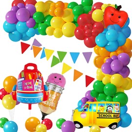 116pcs Rainbow Back to School Balloons - Arch Kit with, Rainbow Latex Balloons Pencil Apple Crayon School Bus Bag Foil Balloons for Preschool Kindergarten Graduations Canival Party Decorations